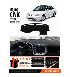 e-biz HONDA CİVİC VTEC2 (2002-2005) Uyumlu Torpido Örtüsü, Torpido Kılıfı - Siyah-Gri - HO009