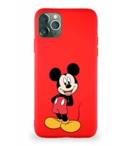 Apple iPhone 11 Pro Max Soft Premier Kapak Mickey Mouse-B Tasarımlı Silikon Kılıf - Kırmızı (Şeffaf)