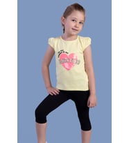 Toontoy Kız Bestie Baskılı Pul İşlemeli Taytlı Takım (Sarı)