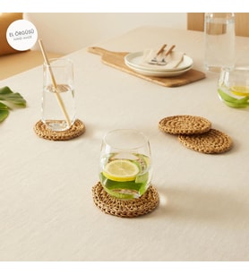 Ocean Home Textile 4'lü Bej Renk Rafya Bardak Altlığı Ø 11 cm