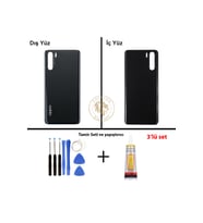 Oppo A91 Siyah Uyumlu Arka Kapak + Yapıştırıcı ve Vida Seti Arka Cam Batarya Pil Kapağı Lazer Kesim
