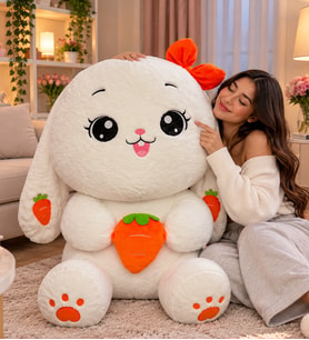 100 CM Dev Havuçlu Tavşan Peluş Oyuncak – Kocaman Sevimli Beyaz Tavşan