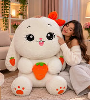 100 CM Dev Havuçlu Tavşan Peluş Oyuncak – Kocaman Sevimli Beyaz Tavşan