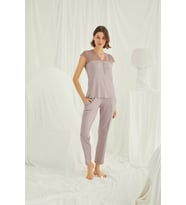 Monamise Kadın Yakası Kolu ve Omzu Dantelli Önü Düğmeli Pijama Takımı
