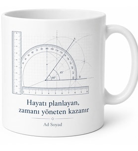 Cetvel ve İletki Çizimli Ölçülü Planlı Yaşayan Disiplinli Kupa Bardak Hediye
