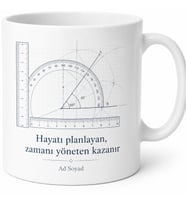 Cetvel ve İletki Çizimli Ölçülü Planlı Yaşayan Disiplinli Kupa Bardak Hediye