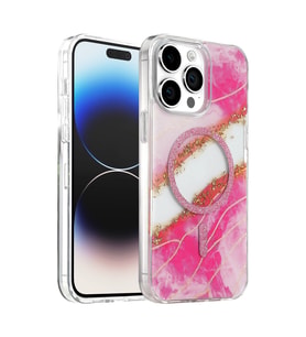 Onegif İphone 14 Pro Max Lotus Simli Magsafe Kapak - Pembe