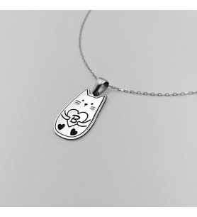 925 Ayar Gümüş Kişiselleştirilebilir Kedi Figürlü ve Harfli Kolye (Silver)