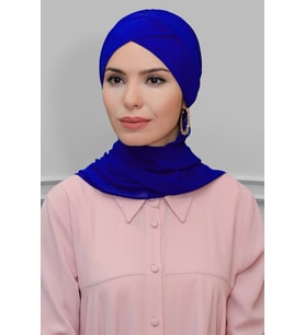 Saks M. Pratik Hazır Geçmeli Tesettür Bone Sandy Kumaş Çapraz Büzgülü Şifon Atkılı 1801A_24