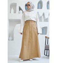 2195-Parça Boyalı  Mevlana Etek Bej