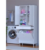 Eliusta Pine 75 cm Genişlikte Dolap 75x171x32,5 cm  Banyo/Mutfak Dolabı İki Kapaklı Sepetli Dolap (Beyaz)