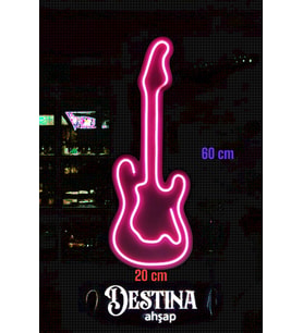 Destina Ahşap Gitar Temalı Neon Led Tablo-Gitar Neon Led-Pink Gitar Neon-60*20