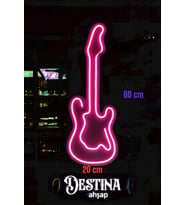 Destina Ahşap Gitar Temalı Neon Led Tablo-Gitar Neon Led-Pink Gitar Neon-60*20