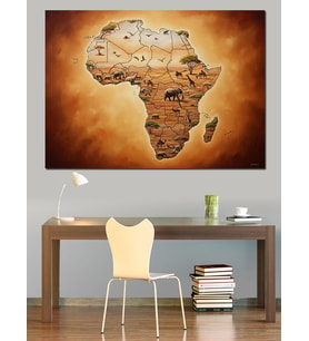 Afrika Kıtası Haritası Ve Desenler Dekoratif Kanvas - Mdf Ahşap Tablo