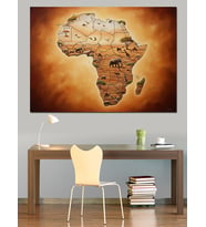 Afrika Kıtası Haritası Ve Desenler Dekoratif Kanvas - Mdf Ahşap Tablo