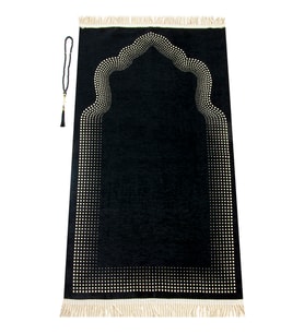 Mihrap Desenli Düz Şönil Seccade Siyah