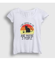 Presmono Kadın Beyaz Coffee My Cat Kedi Kedili T-Shirt 502638tt