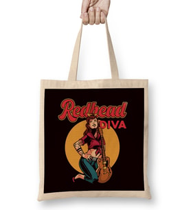 Redhead Diva Bass Guitar Player Ginger Girl Inked Tattooed Bez Çanta Uzun Saplı