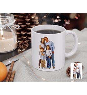 BK Gift Kişiye Özel Tam Boy Aile Karikatürlü Beyaz Kupa Bardak-1