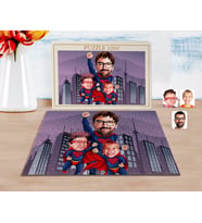 BK Gift Kişiye Özel Süper Baba ve Süper Çocuklar Karikatürlü 1000 Parça Profesyonel Puzzle-1
