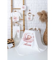 Pia Baby Premium İsim Baskılı Battaniyeli 5’li Zıbın Set Yenidoğan Kız Bebek Hediyesi 5006-04 (Ekru)