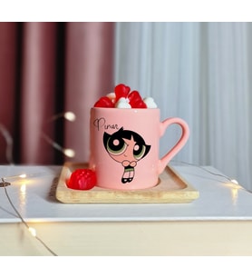 Power Puff Girls ( Buttercup ) Tasarımlı Kişiye Özel Pembe Türk Kahvesi Fincanı