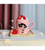 Power Puff Girls ( Buttercup ) Tasarımlı Kişiye Özel Pembe Türk Kahvesi Fincanı
