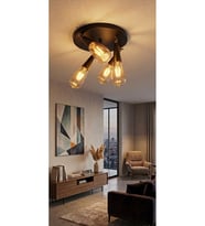 Modern Rustik Endüstriyel 4’lü Tavan Avize Siyah Hareketli Retro Mat Gold Eskitme Mafsal E27 Duy