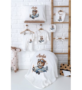 Pia Baby Premium %100 Pamuk Yenidoğan Erkek Bebek Hastane Çıkışı Hediyelik Set 5001-02 (Ekru)