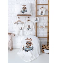 Pia Baby Premium %100 Pamuk Yenidoğan Erkek Bebek Hastane Çıkışı Hediyelik Set 5001-02 (Ekru)