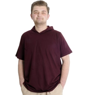 Mode XL Büyük Beden Erkek T-shirt Kapşonlu Kısa Kol 23118 Mürdüm