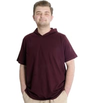 Mode XL Büyük Beden Erkek T-shirt Kapşonlu Kısa Kol 23118 Mürdüm