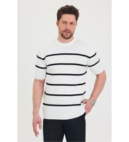 Erkek Bisiklet Yaka Kalın Çizgi Detaylı Kısa Kollu Ince Triko T-shirt
