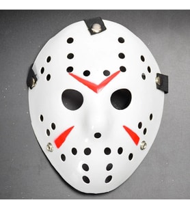 Beyaz Renk Kırmızı Çizgili Tam Yüz Hokey Jason Maskesi Hannibal Maskesi