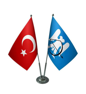 Masa Üstü Selçuklu Bayrağı Türk Bayrağı İkili Krom Direk Masa Bayrak Seti