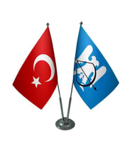 Masa Üstü Selçuklu Bayrağı Türk Bayrağı İkili Krom Direk Masa Bayrak Seti