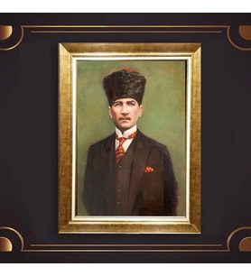 Altın Varaklı Çerçeveli Paspartulu Atatürk Tablo DC0804 (Gold)