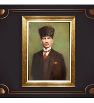 Altın Varaklı Çerçeveli Paspartulu Atatürk Tablo DC0804 (Gold)