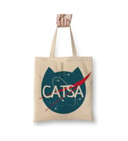 Catsa Nasa Kedi Uzay Astronot Beyaz Bez Çanta Uzun Saplı Alışveriş Çantası Plaj Çantası
