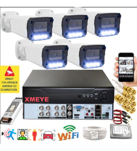 5 li Araç İnsan Yüz Tanımalı Hareket Algılayan 5 MP Lens 4 Warm Led Gece Renkli Kamera Seti 3404W