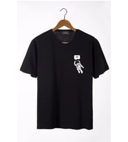 Erkek Siyah Astronot Baskılı Bisiklet Yaka Oversize Rahat Kalıp Basic T-Shirt 22Y-3400761-3