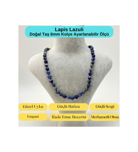 SERTİFİKALI Lapis Lazuli Doğal Taş 6mm Makrome Kolye 45cm- 55cm Ayarlanabilir Ölçü
