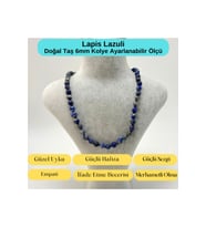 SERTİFİKALI Lapis Lazuli Doğal Taş 6mm Makrome Kolye 45cm- 55cm Ayarlanabilir Ölçü