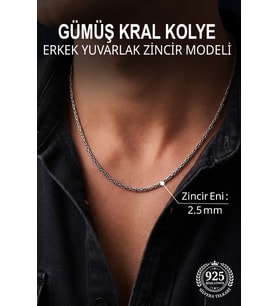 925 Ayar Gümüş Erkek Kolye 2.5 mm Yuvarlak Zincir Kral Kolye ST425