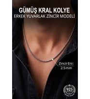 925 Ayar Gümüş Erkek Kolye 2.5 mm Yuvarlak Zincir Kral Kolye ST425
