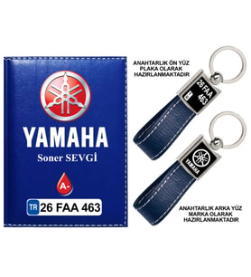 Plakanıza Özel Yamaha Logolu Lacivert Ruhsat Kabı ve Anahtarlık