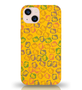 Apple iPhone 13 Mini Uyumlu Lansman Kılıf Hello Kitty Tasarımlı İçi Kadife Kapak-Sarı (Şeffaf)