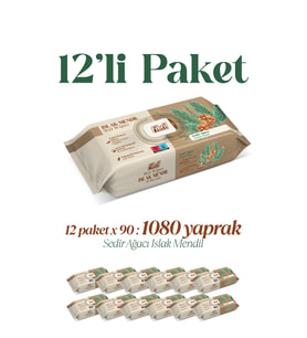 Sedir Ağacı Kokulu Islak Mendil 12x90 lı Paket 1080Yaprak Doğal Esans , Geri Dönüştürülebilir Kumaş