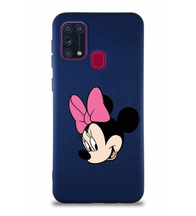 Samsung Galaxy M31 Soft Premier Kapak Minnie Mouse-B Tasarımlı Silikon Kılıf - Lacivert (Şeffaf)
