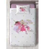 MEKTA HOME BEBEK VE ÇOCUK ODASI Unicorn Üzerinde Prenses Kız Desenli Yatak Örtüsü